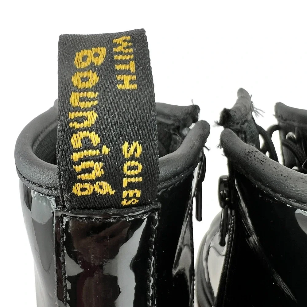 Dr. Martens 1460 J Patent Leather Lace Up Side Zip Ankle Boots Black Kids Size 3